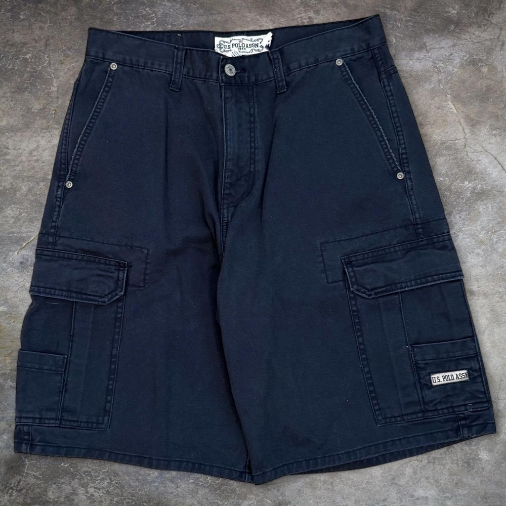 Vintage U.S. Polo Assn. Canvas Baggy Wide Leg Navy Blue Cargo Shorts Men's 30x11